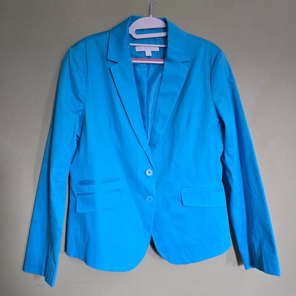 New York & Company Women's Classic Stretch Blazer in Teal Blue, Size 16